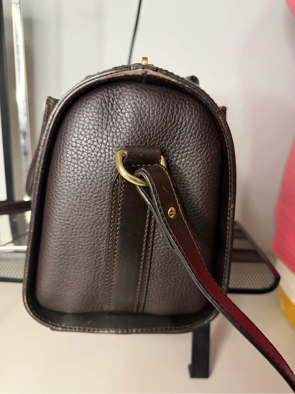 Burberry Brown Leather Boston Bag Authentic + COA